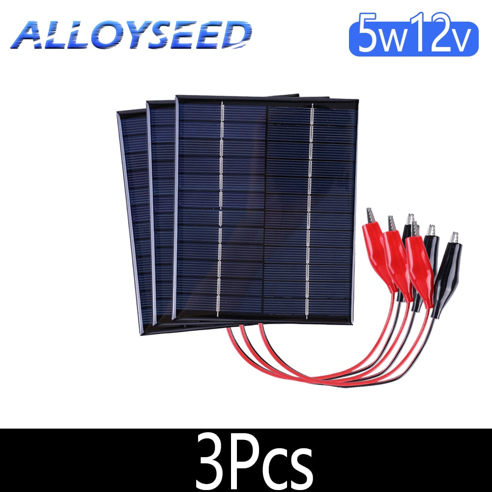 Solar Panel 5W 12V Portable Cell Power Bank Battery Solar Charger Outdoor Waterproof Charger for 9-12V Battery Charging