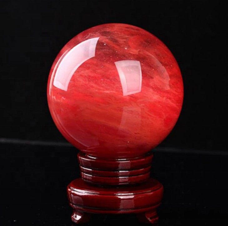 80mm Large Natural Red Smelting Polished Stone Ball Quartz Crystal Sphere Reiki Healing Fengshui W/ Stand Gift