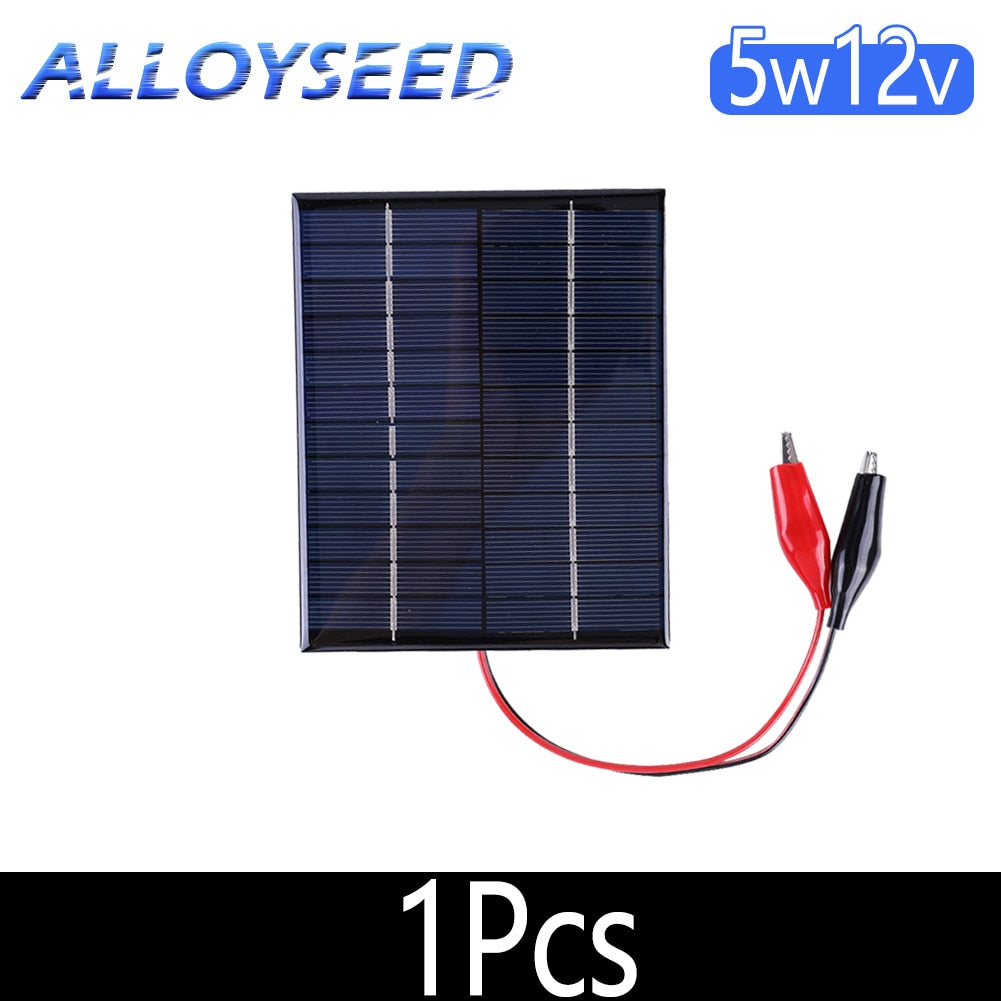 Solar Panel 5W 12V Portable Cell Power Bank Battery Solar Charger Outdoor Waterproof Charger for 9-12V Battery Charging