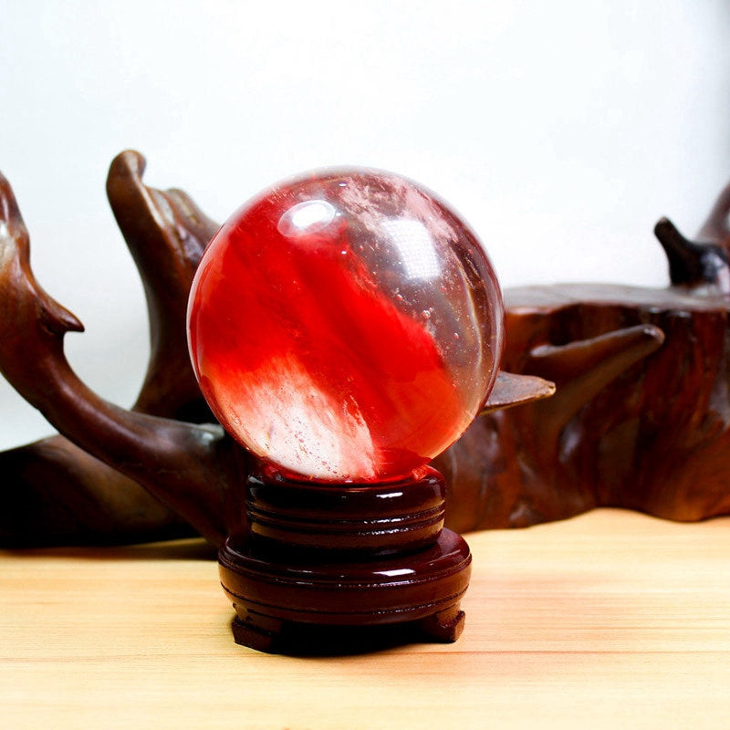 80mm Large Natural Red Smelting Polished Stone Ball Quartz Crystal Sphere Reiki Healing Fengshui W/ Stand Gift