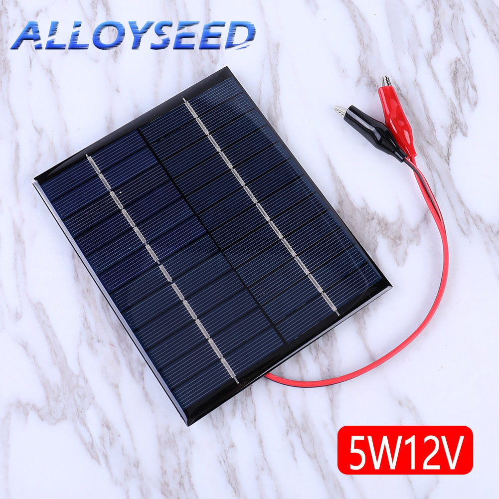 Solar Panel 5W 12V Portable Cell Power Bank Battery Solar Charger Outdoor Waterproof Charger for 9-12V Battery Charging