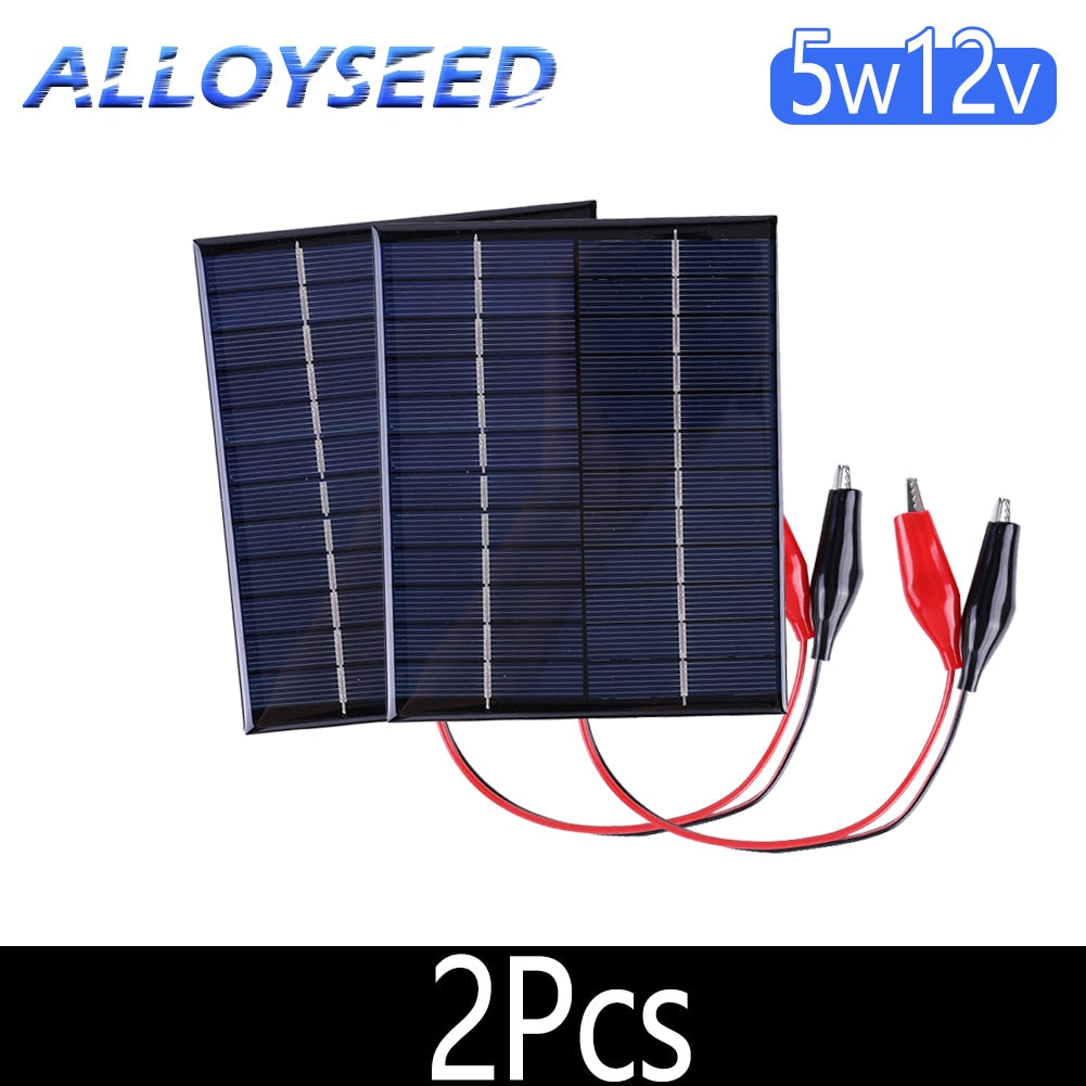 Solar Panel 5W 12V Portable Cell Power Bank Battery Solar Charger Outdoor Waterproof Charger for 9-12V Battery Charging