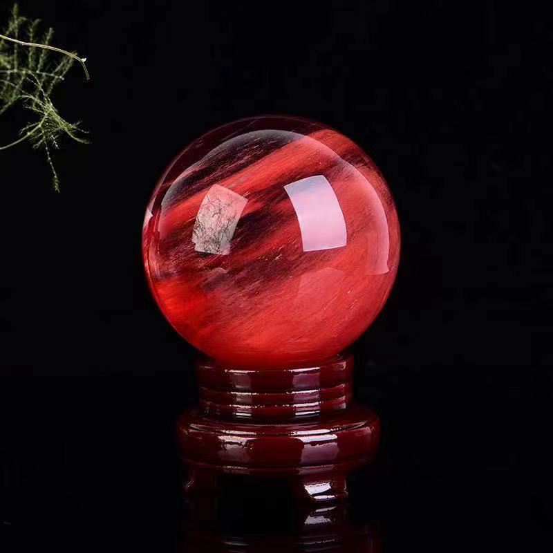 80mm Large Natural Red Smelting Polished Stone Ball Quartz Crystal Sphere Reiki Healing Fengshui W/ Stand Gift