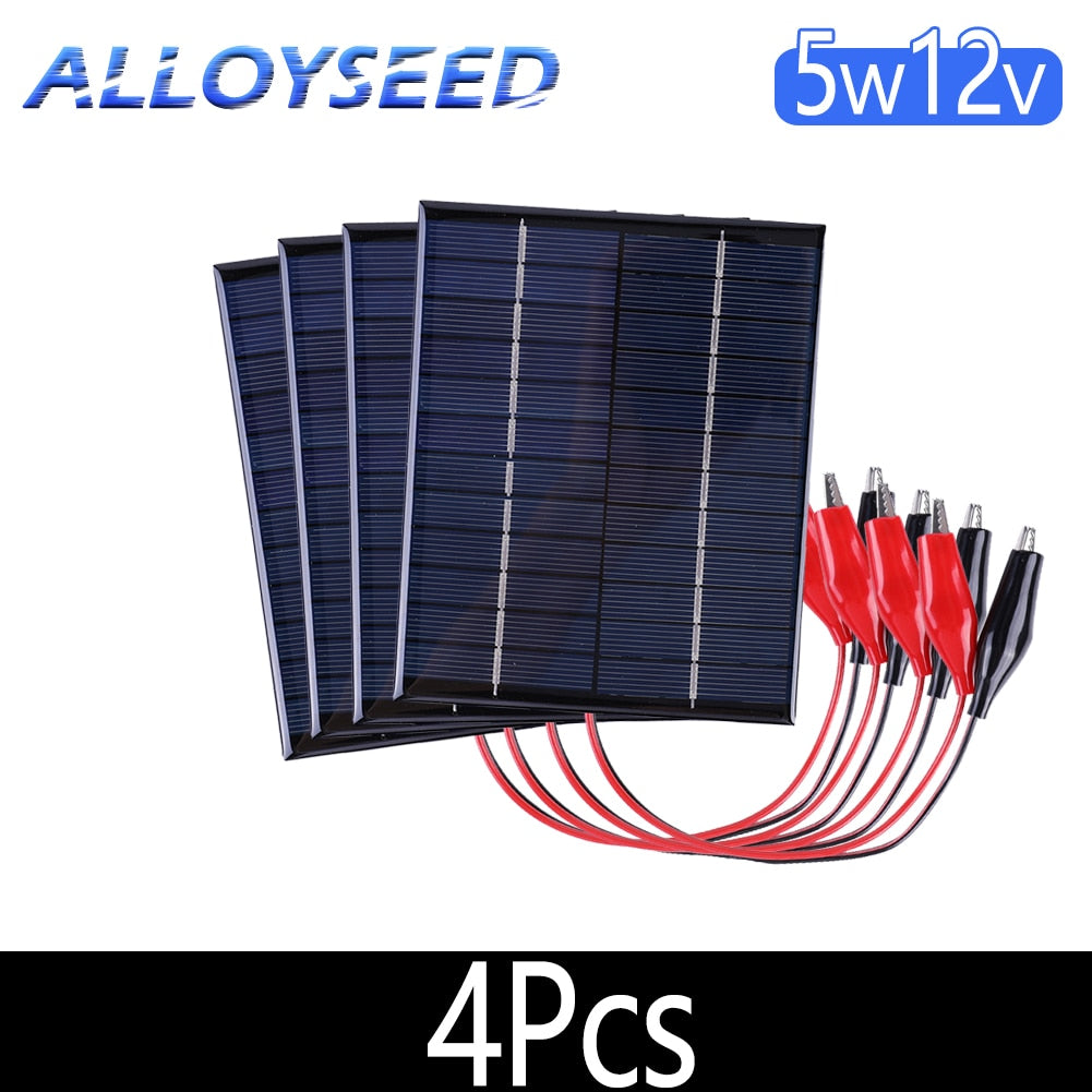 Solar Panel 5W 12V Portable Cell Power Bank Battery Solar Charger Outdoor Waterproof Charger for 9-12V Battery Charging