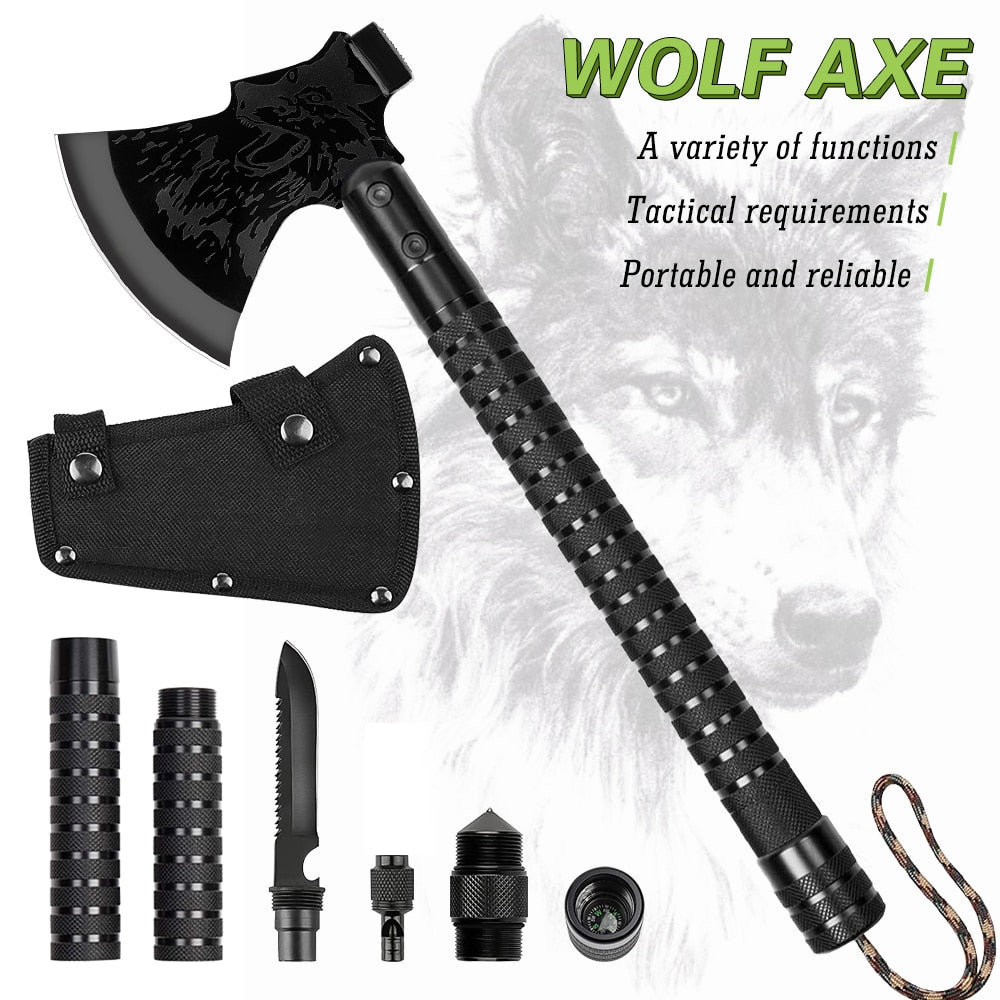 Multipurpose Shovel Axe Set :Outdoor Survival Camping Shovel Portable Folding Tomahawk Defense Security Tools Kit