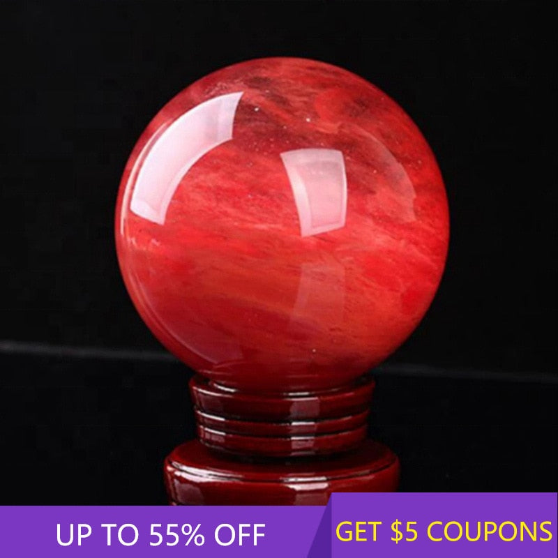 80mm Large Natural Red Smelting Polished Stone Ball Quartz Crystal Sphere Reiki Healing Fengshui W/ Stand Gift