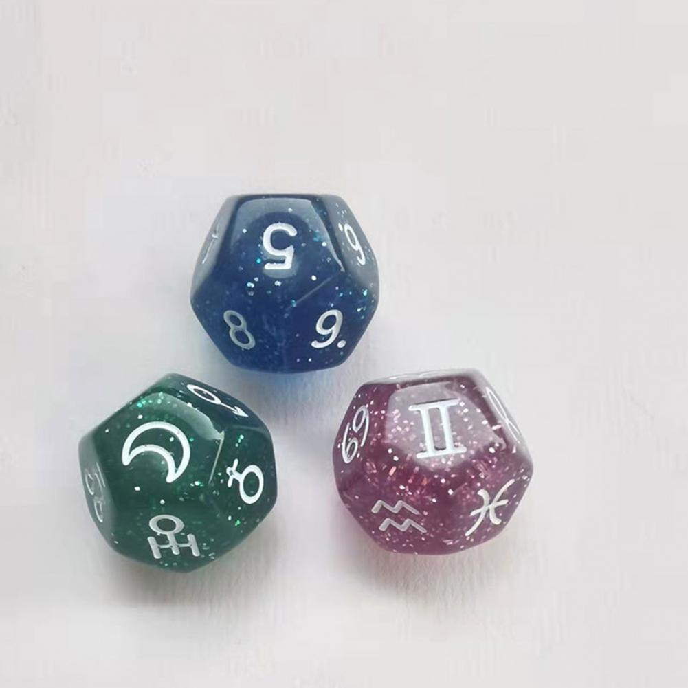 Astrological Dice
3Pcs Attractive Bright Color Durable Constellation Divination 12-Sided Dices