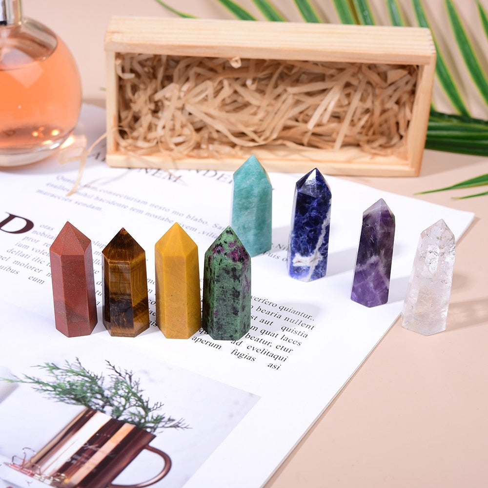 8pcs/set Natural crystal Single Point Healing Crystal Wand