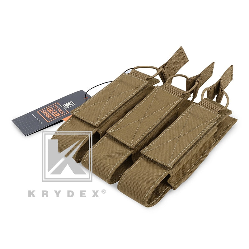 KRYDEX For MP5 MP7 KRISS Triple Magazine Pouch Tactical Modular MOLLE Triple Open Top SMG Mag Pouch Carrier For Airsoft Hunting