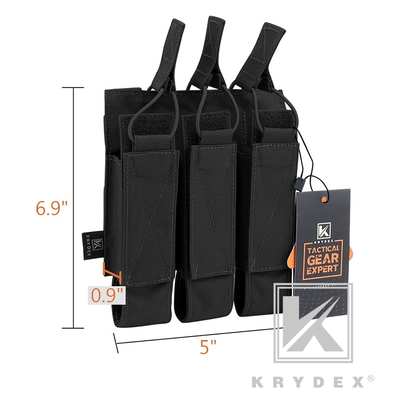 KRYDEX For MP5 MP7 KRISS Triple Magazine Pouch Tactical Modular MOLLE Triple Open Top SMG Mag Pouch Carrier For Airsoft Hunting