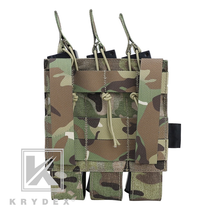 KRYDEX For MP5 MP7 KRISS Triple Magazine Pouch Tactical Modular MOLLE Triple Open Top SMG Mag Pouch Carrier For Airsoft Hunting