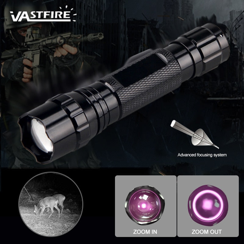 IR 940nm LED Night Vision Flashlight Zoomable Infrared Radiation Tactical Lantern with Rifle Scope Mount for Hunting