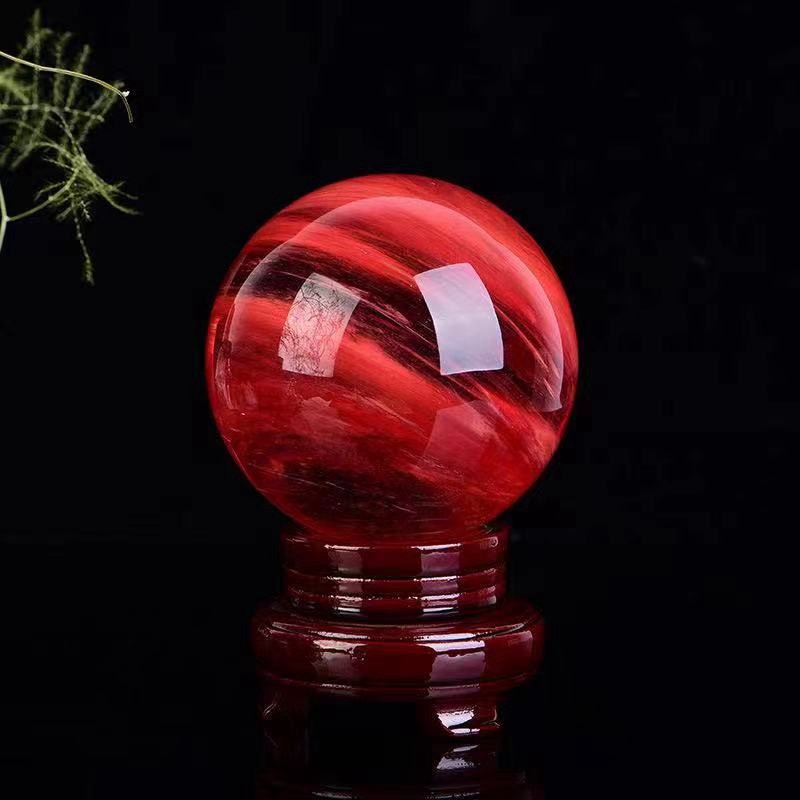 80mm Large Natural Red Smelting Polished Stone Ball Quartz Crystal Sphere Reiki Healing Fengshui  W/ Stand Gift