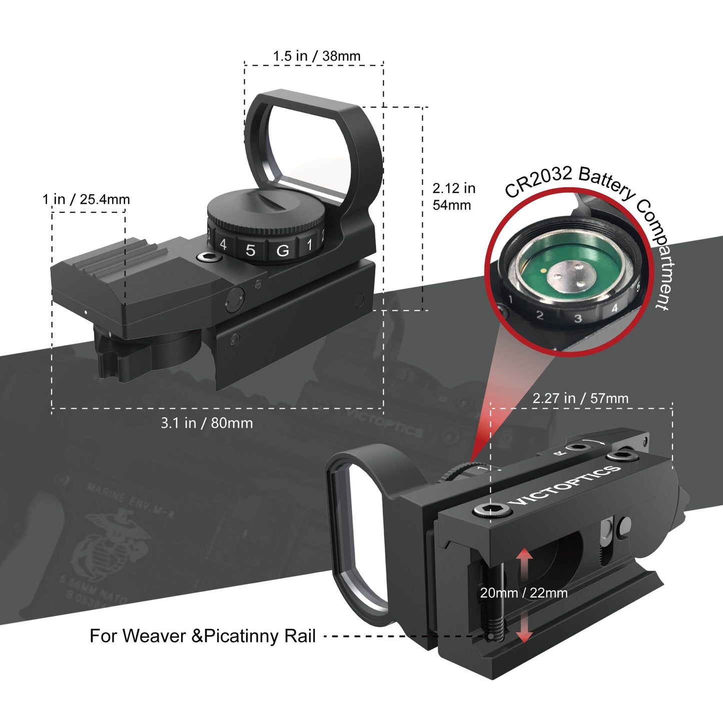 VicOptics Z1 1x23x34 Red Dot Scope Hunting Riflescope 21mm 20mm Weaver Reflex Collimator Sight For Airsoft .223