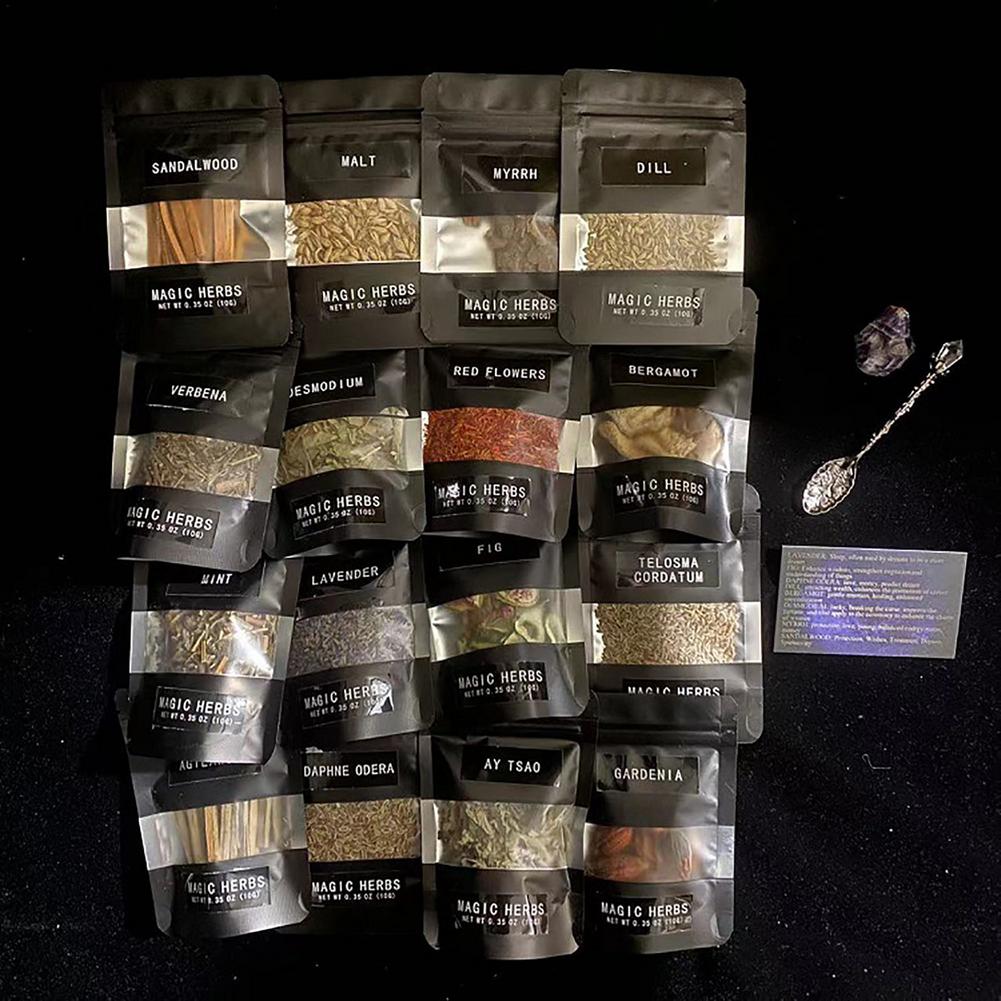 16/30 Herbs Witchcraft Kit Dried Herb Kit With Crystal Spoon Kit  For Wicca Witchcraft Gifts