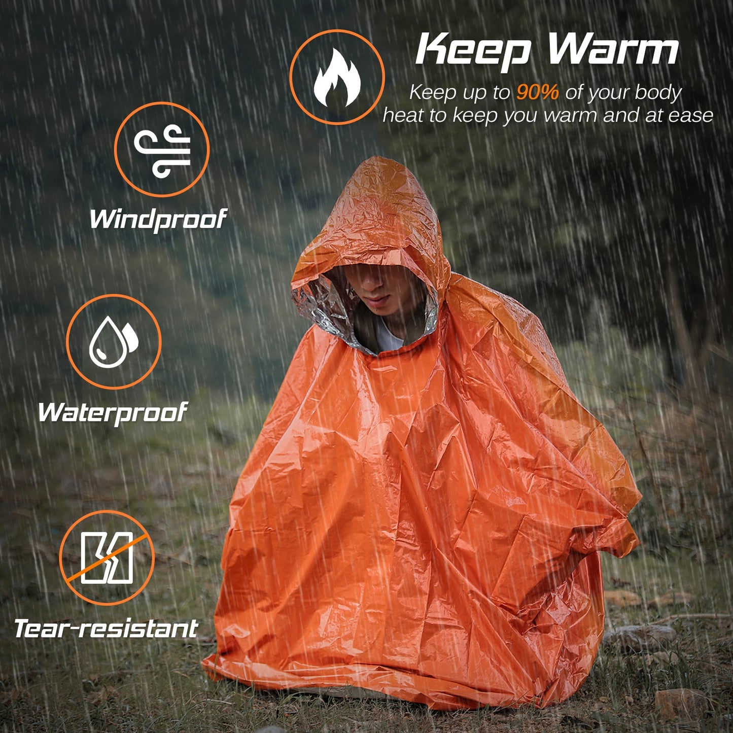 4 Pack Emergency Rain Poncho Thermal Blanket Poncho Weather Proof Outdoor Survival Camping Gear survival gadgets