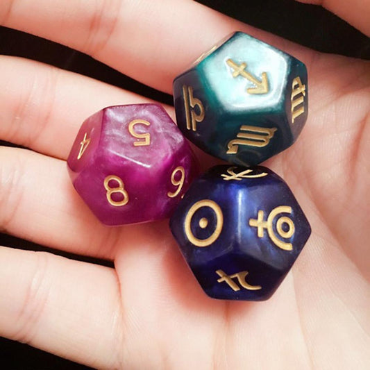 Astrological Dice 
 3Pcs Attractive Bright Color Durable  Constellation Divination 12-Sided Dices