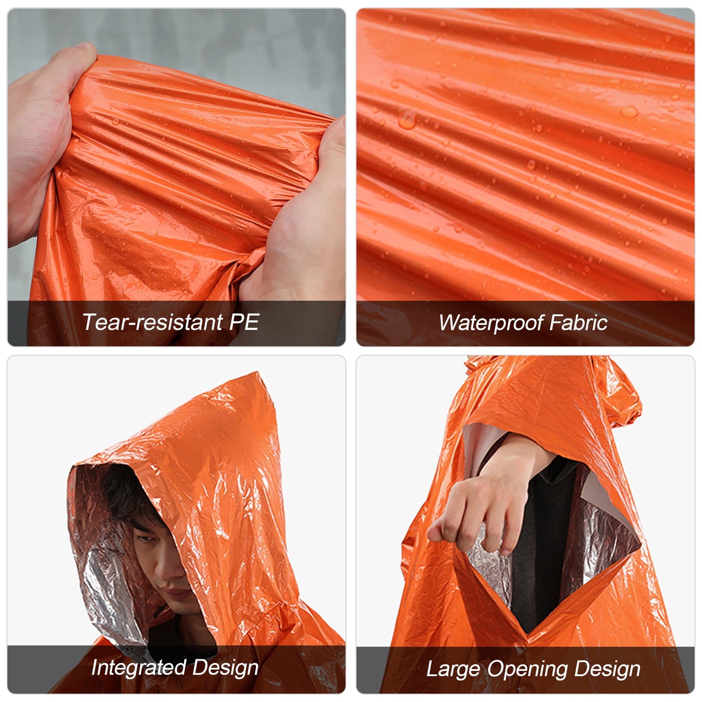 4 Pack Emergency Rain Poncho Thermal Blanket Poncho Weather Proof Outdoor Survival Camping Gear survival gadgets